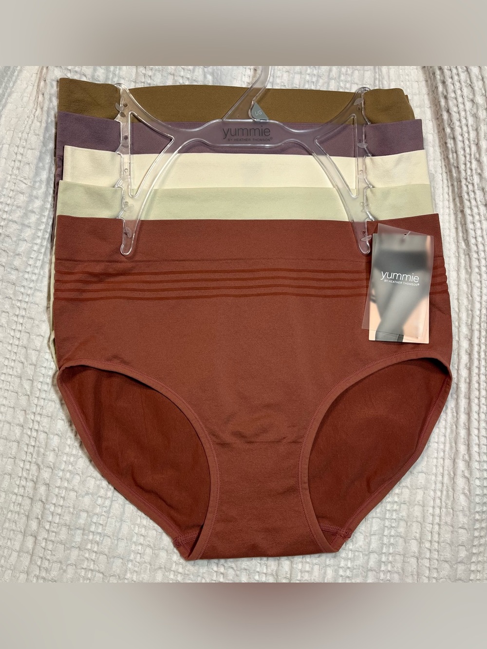 NWT Yummie 5pk Shadow Stripe Seamless Briefs Large Brown Purple Ivory Beige Maro